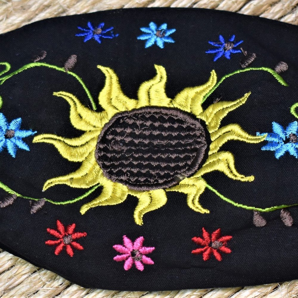 Black Solar Flower Face Mask- Artesanias Mexicanas